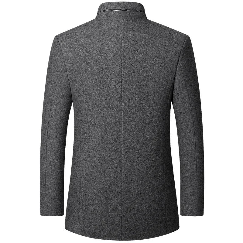 Mens Woolen Jacket Suit Stand-up Collar Middle-aged Autumn and Winter Woolen Men Jacket