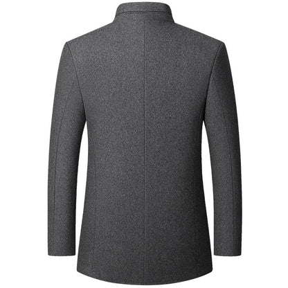 Mens Woolen Jacket Suit Stand-up Collar Middle-aged Autumn and Winter Woolen Men Jacket