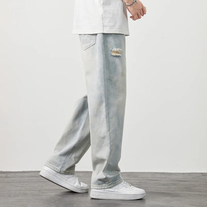 Korea Baggy torn holey ripped Jeans Men Vintage  Y2k Pants Fashion Frayed High Street Distressed Denim Trousers loose thin Male
