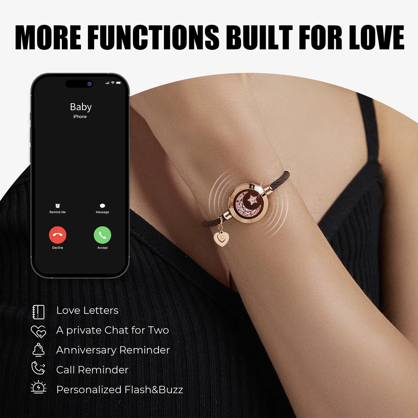 Totwoo Romantic Couple Gift Smart Bluetooth Bracelets with Vibration Reminder for iOS Android Long Distance