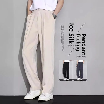 Summer Thin Suit Pants Men's Casual Trousers Loose Fit Straight Leg High End Trousers Dropshipping Fashion Sense