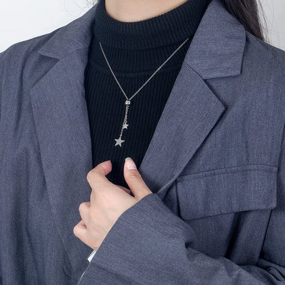 Real 925 Sterling Silver Star Pendant Necklace Crystal Long Chain Drop Earrings Jewelry Sets For Women Trendy FQL23064