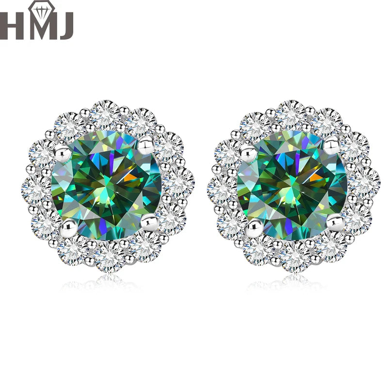 Moissanite Stud Earrings 1.0ct D Color Blue Green Black Champagne 925 Silver Plated White 18K  Gold jewelry for woman