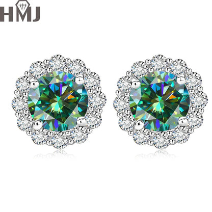 Moissanite Stud Earrings 1.0ct D Color Blue Green Black Champagne 925 Silver Plated White 18K  Gold jewelry for woman