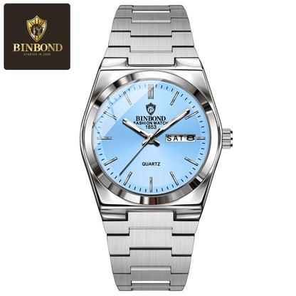 BINBOND Top Brand New 103 Fashionable Men's Quartz Watch Waterproof Night Light Dual Calendar Ultra Thin Men's Quartz Watch