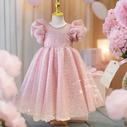2024 Summer New Style Women's Baby Princess Dress Puffy Sleeves Trendy Girls Casual Dresses Woodland Theme Design