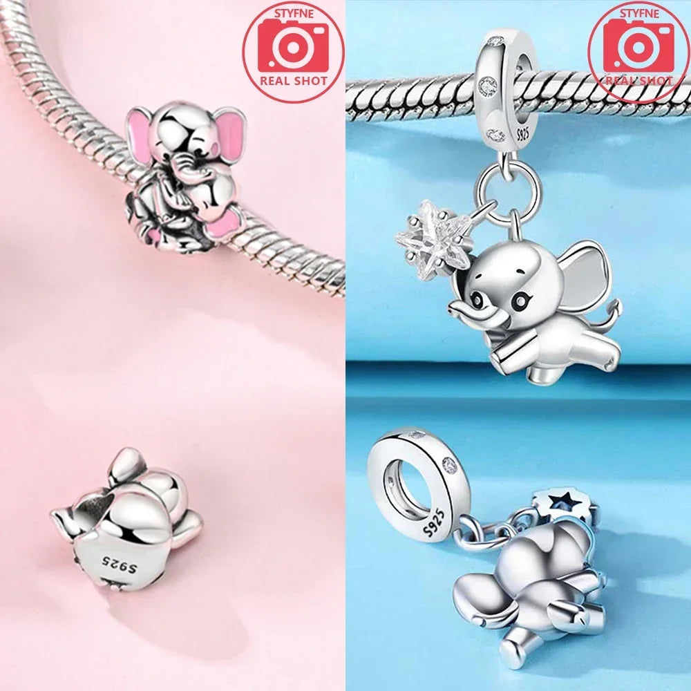 Mother Baby Charms Pink Elephant Beads Fit Original 925 Silver Original Bracelet Jewelry Making Up Mother's Day Gift
