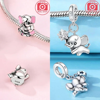 Mother Baby Charms Pink Elephant Beads Fit Original 925 Silver Original Bracelet Jewelry Making Up Mother's Day Gift