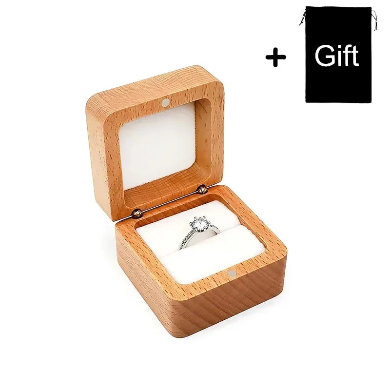 Square Double Ring Box Free Custom Engraved Wooden Ring Box for Wedding Ceremony Proposal or Engagement Ring Box Anniversar Gift