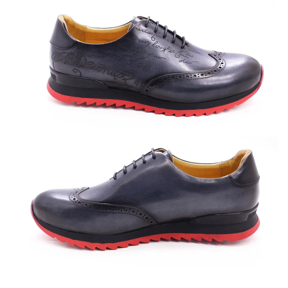 High-end Leather Casual Shoes Lace-up Handmade Shoes Fashionable and Comfortable Men Shoes Office Men's Brogue Shoes