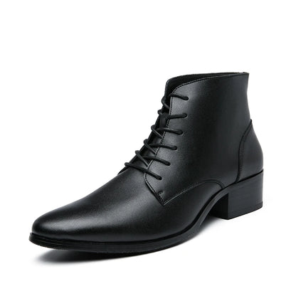 Men Leather Ankle Boots Round Toe Lace-up Fashion Business Boots