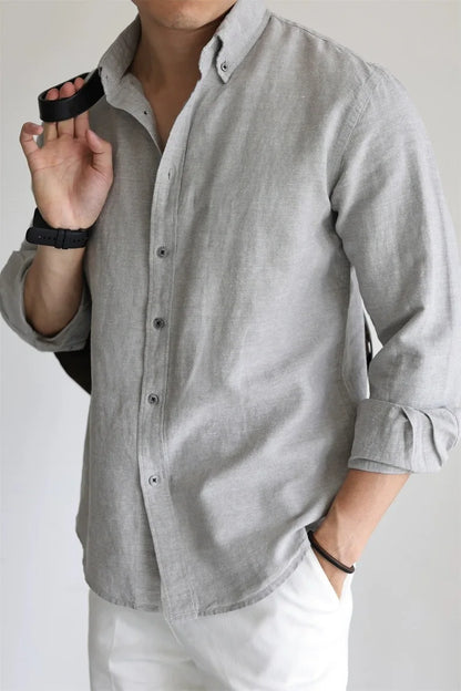 Mens American Cotton Linen Work Shirt Slim Fit Breathable Long Sleeve Business Casual Shirt Linen Sun Protection Shirt