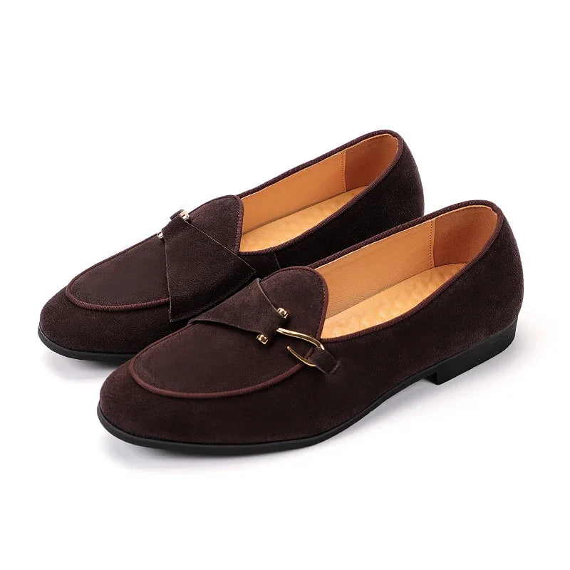 Fashion Men's Casual Shoes Cow Suede Genuine Leather Mens Slip-on Outdoor Driving Flats Classic Buckle Monk Loafers for Men