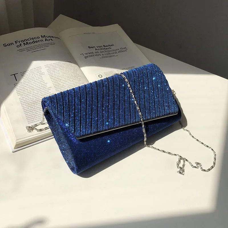 Women Clutch Evening Bag Sequin Clutch Female Wedding Purse Bag Party Handbag Black Blue Chain Shoulder Bag