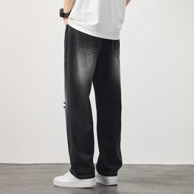 Korea Baggy torn holey ripped Jeans Men Vintage  Y2k Pants Fashion Frayed High Street Distressed Denim Trousers loose thin Male