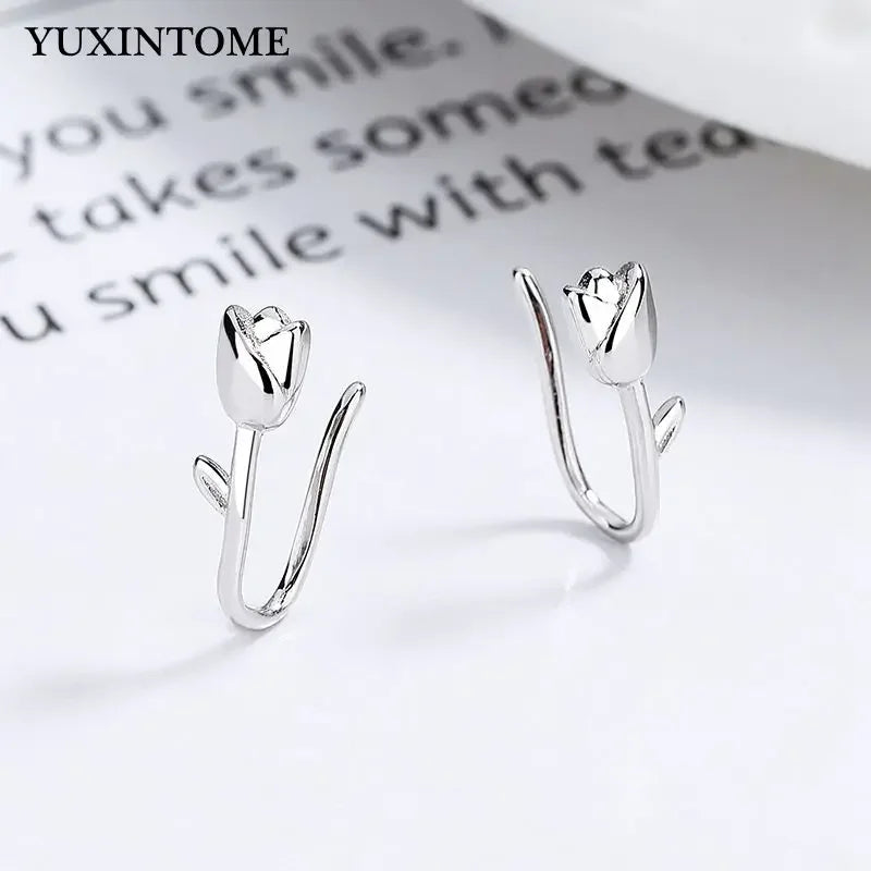 YUXINTOME Small 925 Sterling Silver Ear Needle C-Shaped Cartilage Piercing Stud Earrings For Women cartilage perforation Jewelry