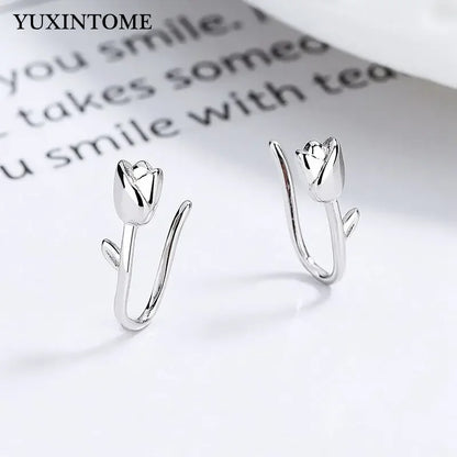 YUXINTOME Small 925 Sterling Silver Ear Needle C-Shaped Cartilage Piercing Stud Earrings For Women cartilage perforation Jewelry