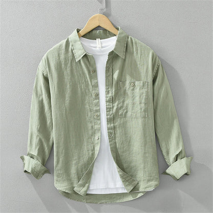 2025 Spring man linen shirt Loose breathable mens clothing freshness men's Casual shirts long sleeved tops solid shirt for men