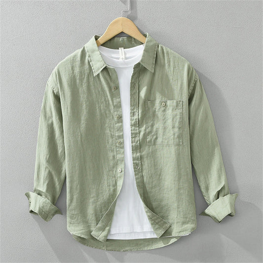 2025 Spring man linen shirt Loose breathable mens clothing freshness men's Casual shirts long sleeved tops solid shirt for men