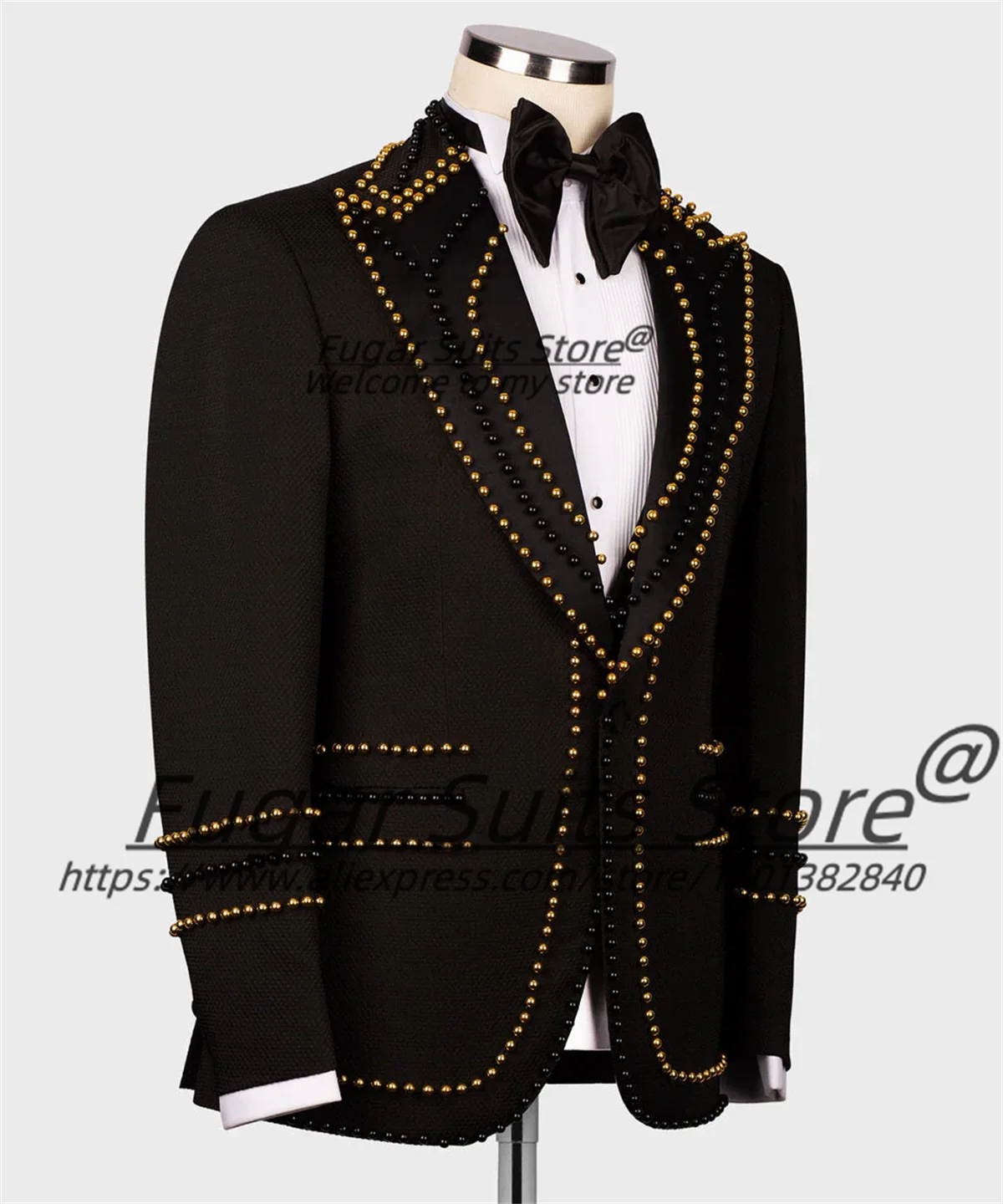 High-end Beadwork Men Suits Customized Slim Fit Peak Lapel Groom Wedding Tuxedos 3 Pieces Sets Male party Blazers Ropa Hombre