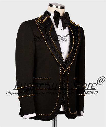 High-end Beadwork Men Suits Customized Slim Fit Peak Lapel Groom Wedding Tuxedos 3 Pieces Sets Male party Blazers Ropa Hombre
