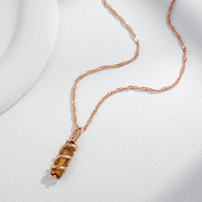 Kinel Fashion Light Brown Natural Zircon Pendant Necklace for Women Simple Square 585 Rose Gold Color High Quality Daily Jewelry