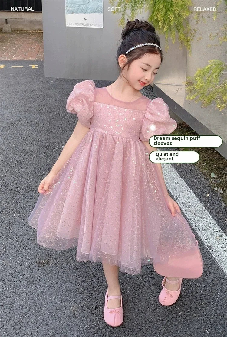 2024 Summer New Style Women's Baby Princess Dress Puffy Sleeves Trendy Girls Casual Dresses Woodland Theme Design