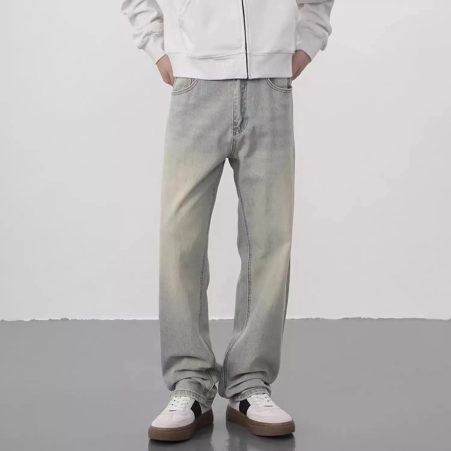 New Yellow Mud Jeans Washing Trendy Brand Pants High Street Retro Straight Loose Casual Trousers