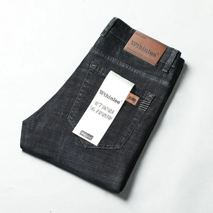 Men Fashion Stretch Jeans Male Classic Business Slim Fit Straight Leg Denim Trousers Solid Casual Long Pants