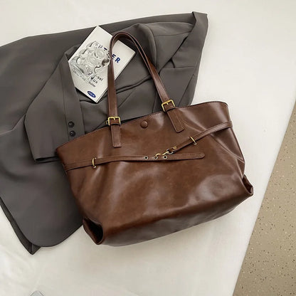 Retro Big PU Leather Shoulder Bag for Women 2025 Winter Trend New Y2K Fashion Handbags Females Travel Luxury Tote Bag  bolsas
