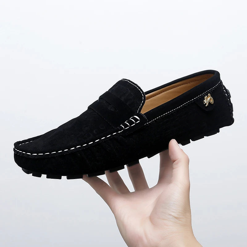 2025 New Handmade Beanie Shoes Men's Light Luxury Crocodile Pattern Trendy Easiest for Match Slip-On Lazy Loafers Men's and Women's Driving Trendy Shoes