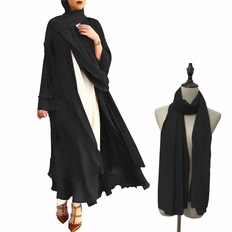 Ivory New Arrival Cross-border Best Seller Chiffon Cardigan Elegant Long Dress Solid Color Dress 21419