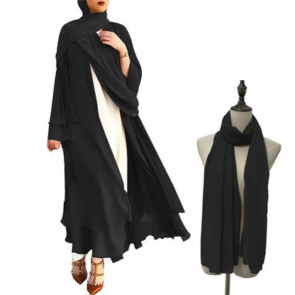 Ivory New Arrival Cross-border Best Seller Chiffon Cardigan Elegant Long Dress Solid Color Dress 21419