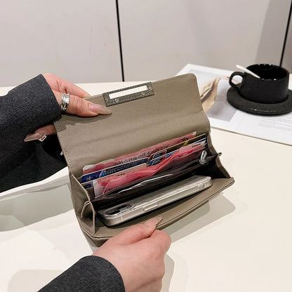 Women Wallet PU Leather Female Purse Fashion Solid Color Minimalist Coin Pocket Long Design Clutch Ladies Business Money Bag
