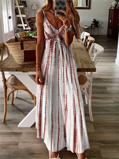 Sexy Graphic Print Maxi Dress with High Waist and V-Neck for Women