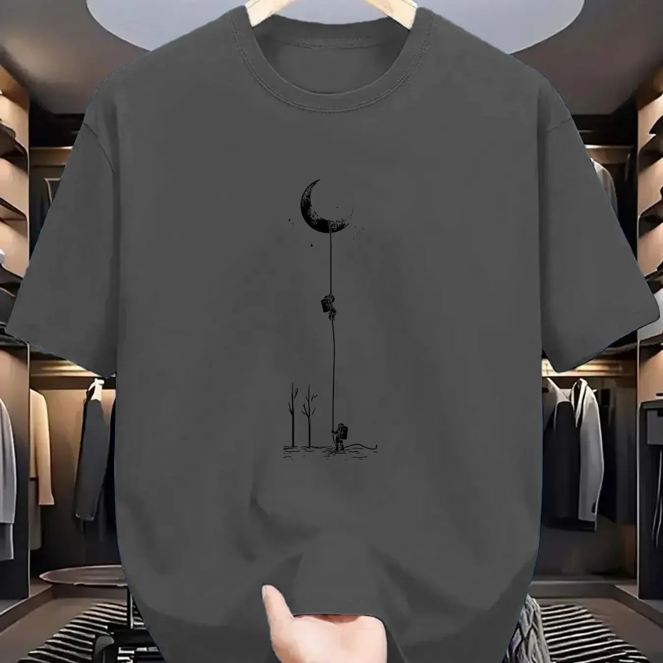 Summer Men's Casual Loose Accessories Plus Size Moon Landing Pattern Printed Round Neck Short Sleeve T-Shirt Top