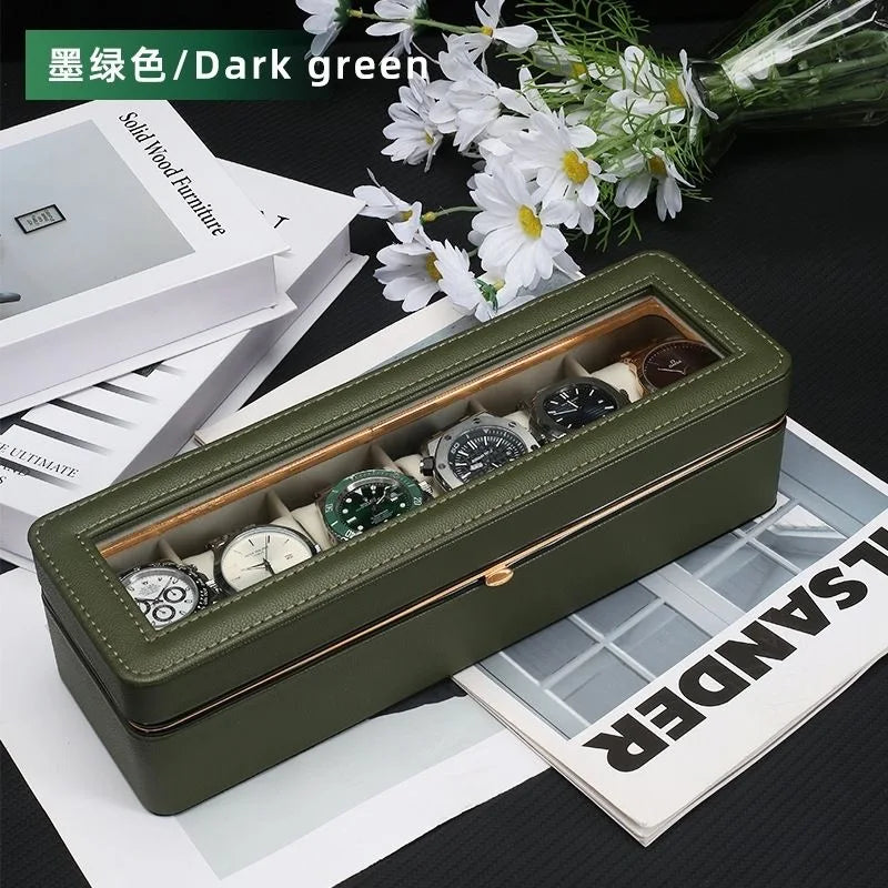 6-Box Checkered Watch Storage Case High-Grade Velvet Lining Waterproof Dustproof Anti-Fall Display Watch Box
