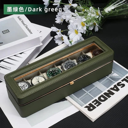 6-Box Checkered Watch Storage Case High-Grade Velvet Lining Waterproof Dustproof Anti-Fall Display Watch Box
