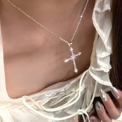 Fashion Pearl Cross Pendant Necklace Hip Hop Retro Women Religious Zircon Chain Necklaces Girls Punk Party Trendy Jewelry Gifts