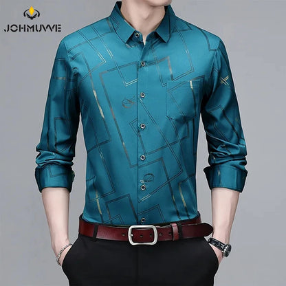 Men's Casual and Fashionable Long Sleeved Printed Shirt Non Ironing and Wrinkle Resistant Business Top