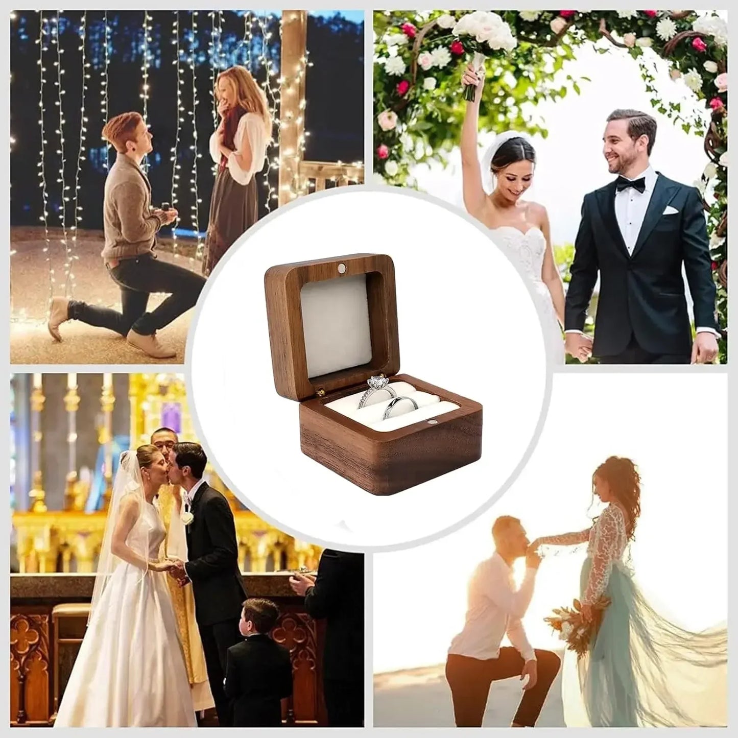 Square Double Ring Box Free Custom Engraved Wooden Ring Box for Wedding Ceremony Proposal or Engagement Ring Box Anniversar Gift