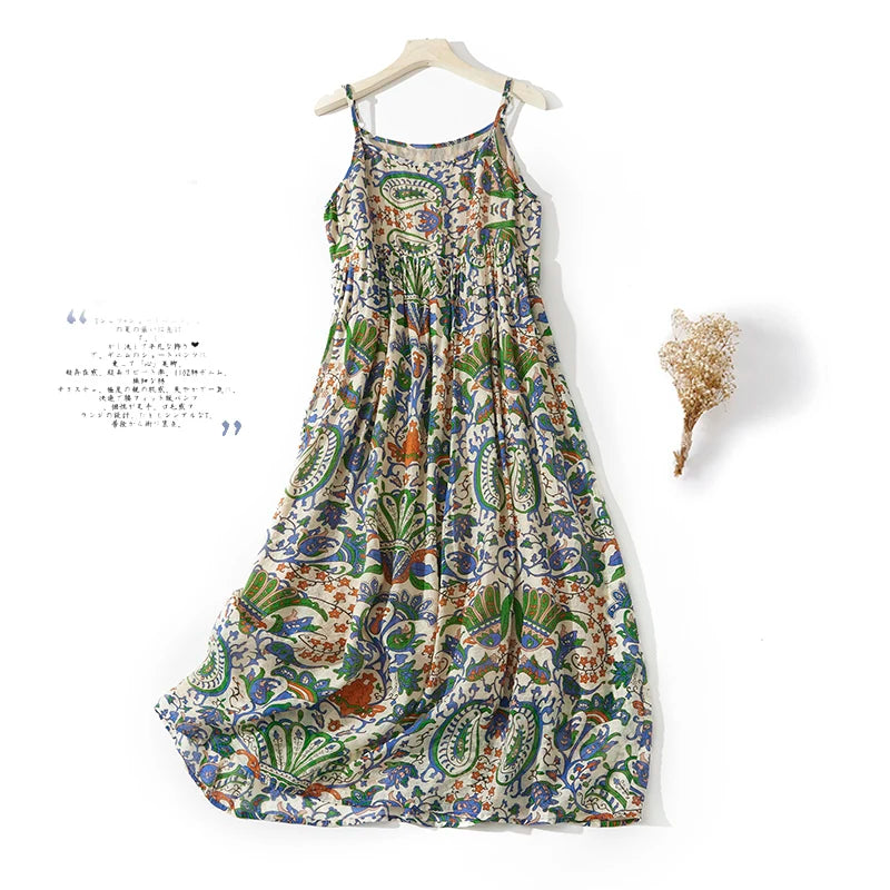 Printed halter dress female summer new Korean version of the bohemian fashion temperament vacation loose casual long dresses