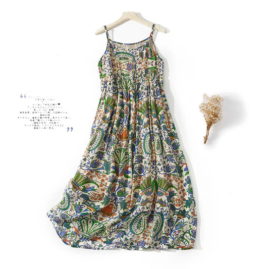Printed halter dress female summer new Korean version of the bohemian fashion temperament vacation loose casual long dresses