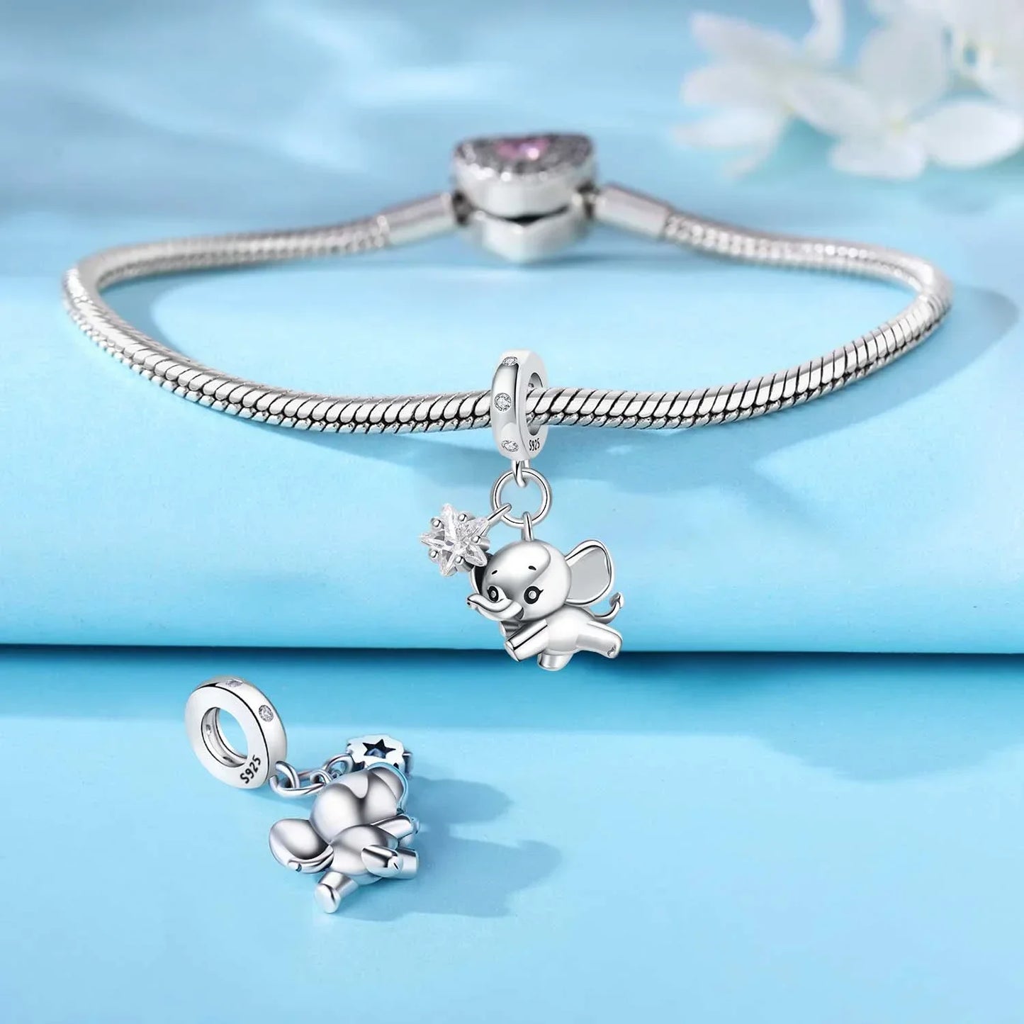 Mother Baby Charms Pink Elephant Beads Fit Original 925 Silver Original Bracelet Jewelry Making Up Mother's Day Gift