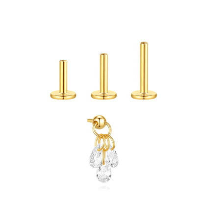 Aide 3pcs Ear Needle 5/6/8mm Flat Head Cartilage Piercing Stud Earring Women 925 Sterling Silver Flower Zircon Gold Ear Studs