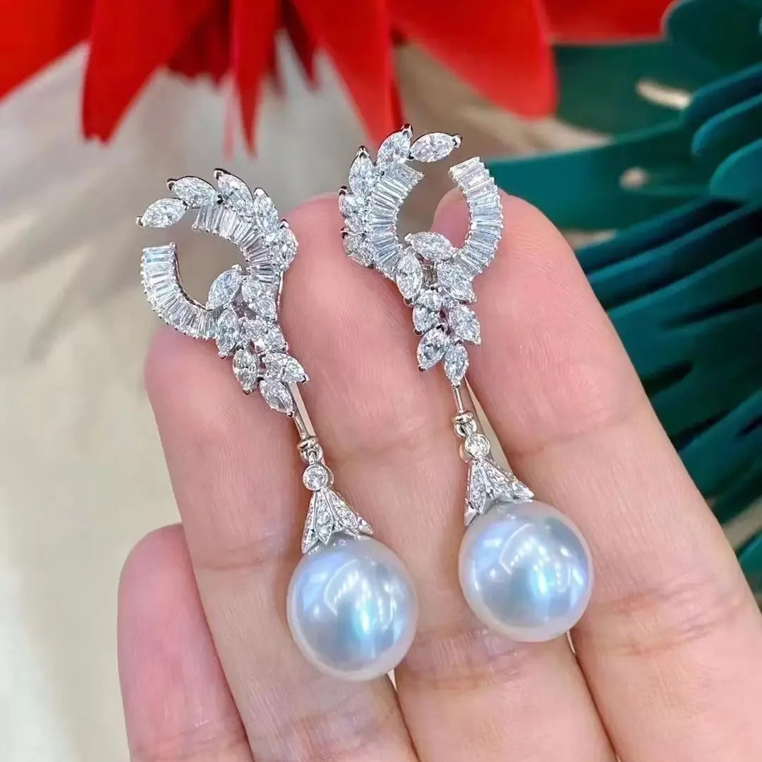 Beautiful South Sea Round AAAA 9-10mm10-11mm 11-12mm Natural White Pearl Pendant Earrings 925s