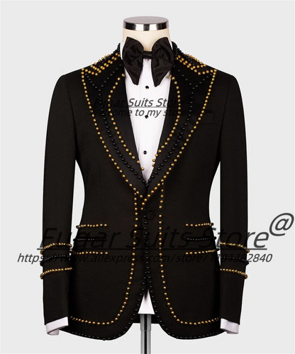 High-end Beadwork Men Suits Customized Slim Fit Peak Lapel Groom Wedding Tuxedos 3 Pieces Sets Male party Blazers Ropa Hombre