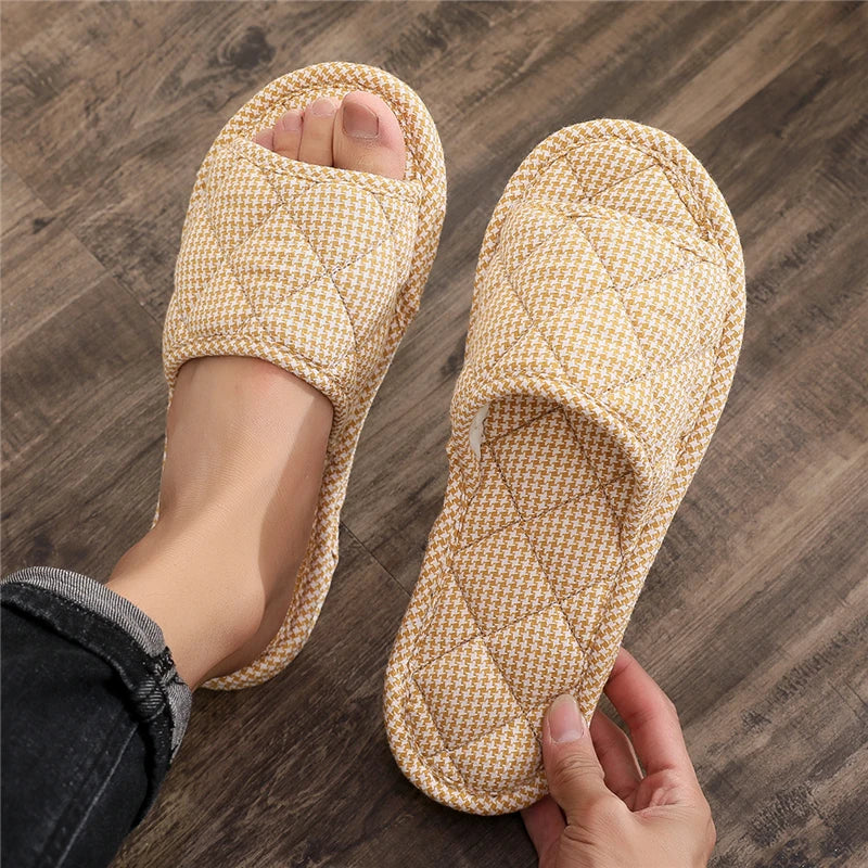New Pure Cotton Indoor Home Slippers Anti-Slip Cloth Bot Silent for Wooden Floor Spring Summer Women's Slippers Home Comfort