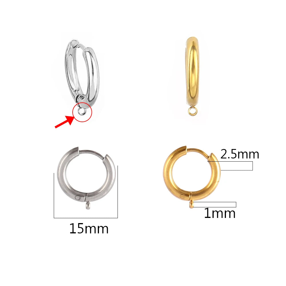 10pcs/Lot 316L Stainless Steel Hoop Earrings Findings Round Earrings Base For DIY Earrings Jewelry Making Supplies Accessories