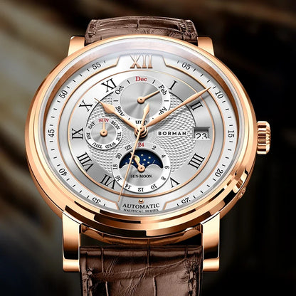 BORMAN BM3868  New 40mm  Luxury Men Automatic Mechanical Men's Watches Sapphire Multi-function Waterproof Moon Phase Clocks